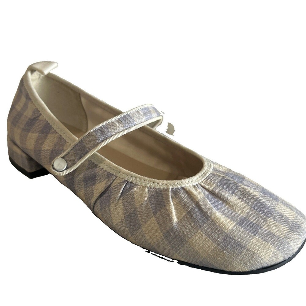 Charles & Keith Purple Beige Gingham Mary Jane Flats EU35 US 5.5 Square Toe